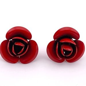 Vintage Red Rose Earrings
